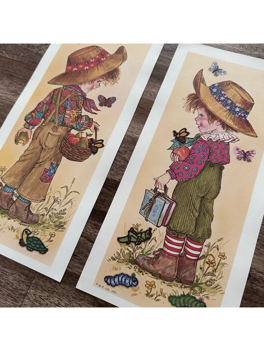 2 Vtg 1970 Holly Hobbie Boy Decoupage Ephemera Overalls Print 5”x 10.75” Amy
